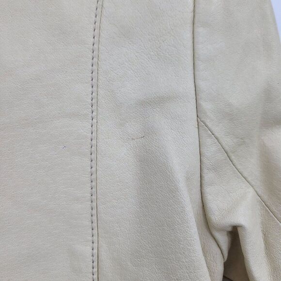 90s Vintage Ruffle Collar Buttery Leather Jacket Coat XS Cream Boho Feminine - Picture 15 of 16